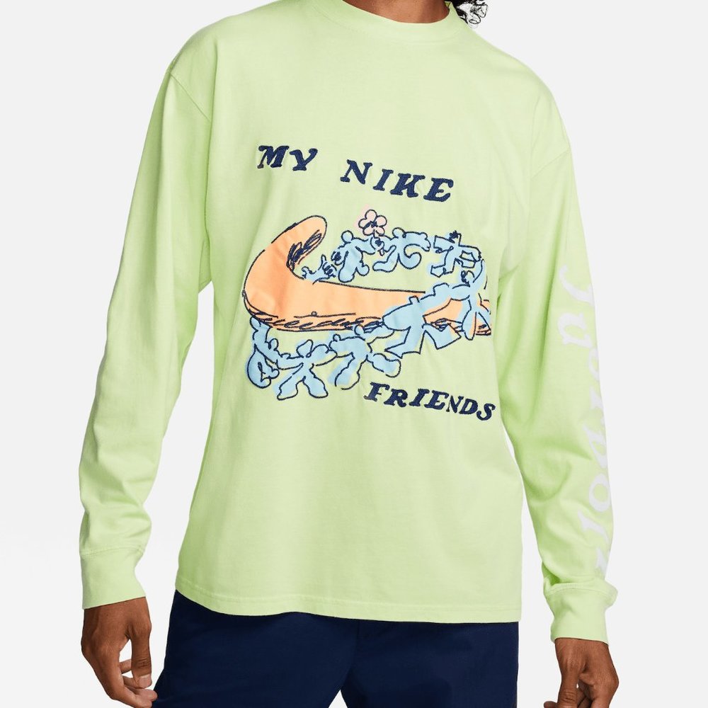 Nike Mens Max90 Long Sleeve Cotton Tee Shirt Tshirt DZ3080 383 Lime Sizes S-XXL